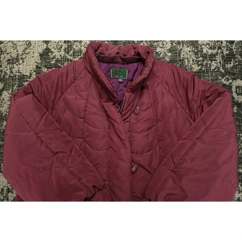 VTG Bibi‎ Bros Women's Maroon Quilted Puffer Long Coat Jacket Vintage Y2K Korea